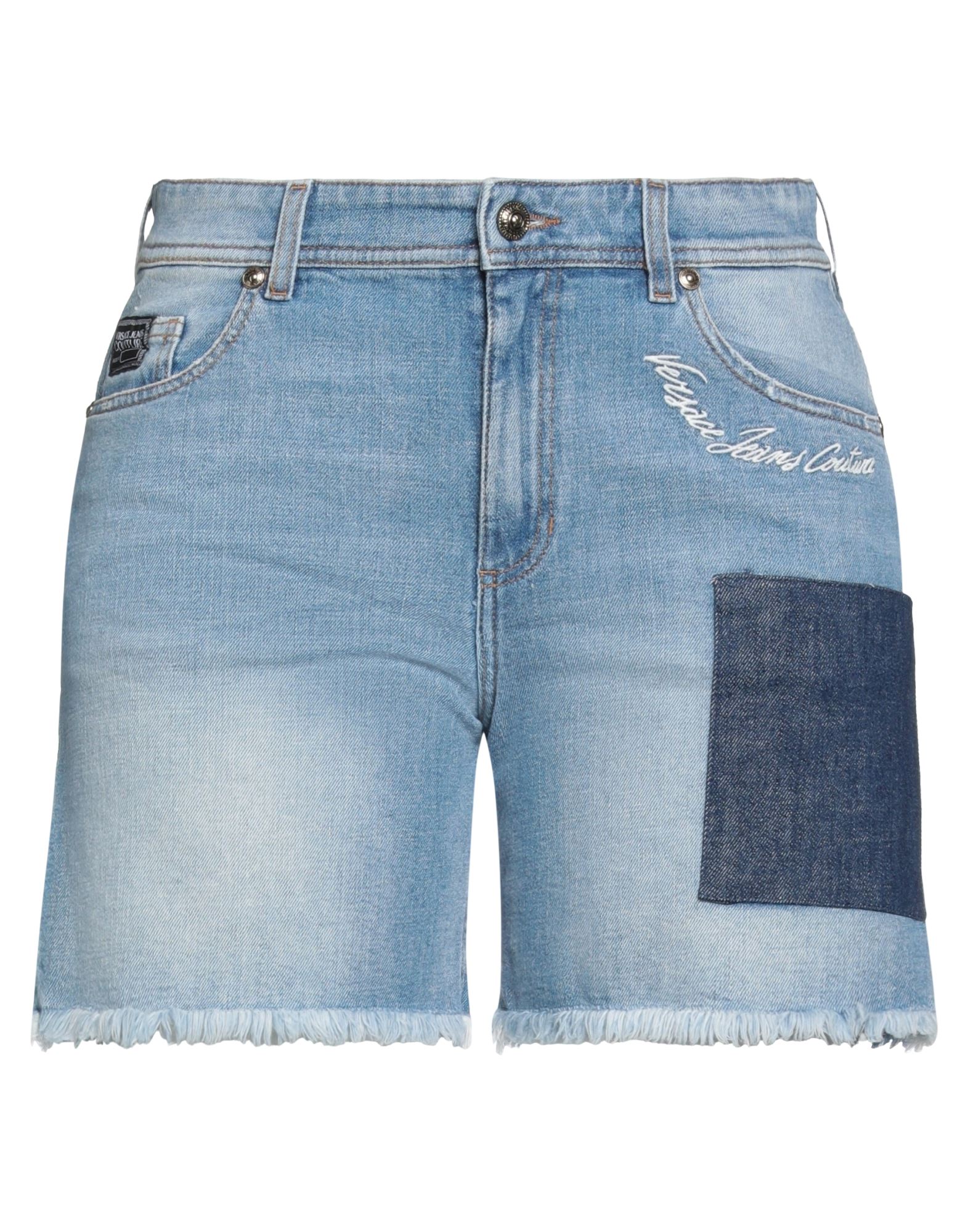Versace Jeans Couture Fringed Edge Denim Shorts In Blue