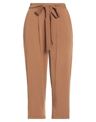 Think Woman Cropped Pants Camel Size Xs Polyester In Beige