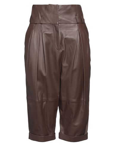 Balmain Woman Cropped Pants Cocoa Size 6 Lambskin In Brown