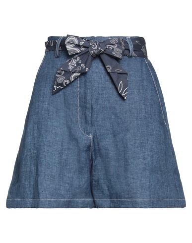 Emporio Armani Woman Denim Shorts Blue Size 10 Linen, Cotton, Elastane