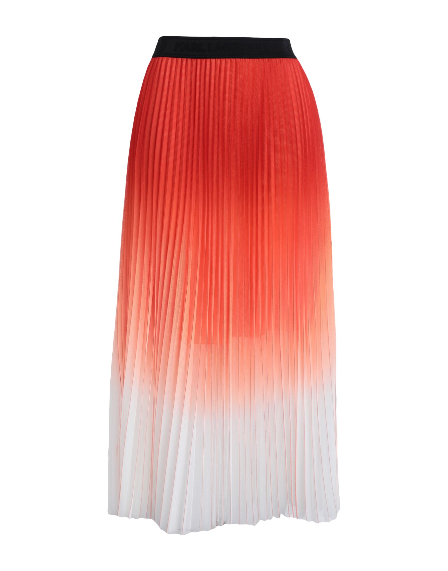 KARL LAGERFELD KARL LAGERFELD PLEATED MESH OMBRE SKIRT WOMAN LONG SKIRT TOMATO RED SIZE 4 POLYESTER