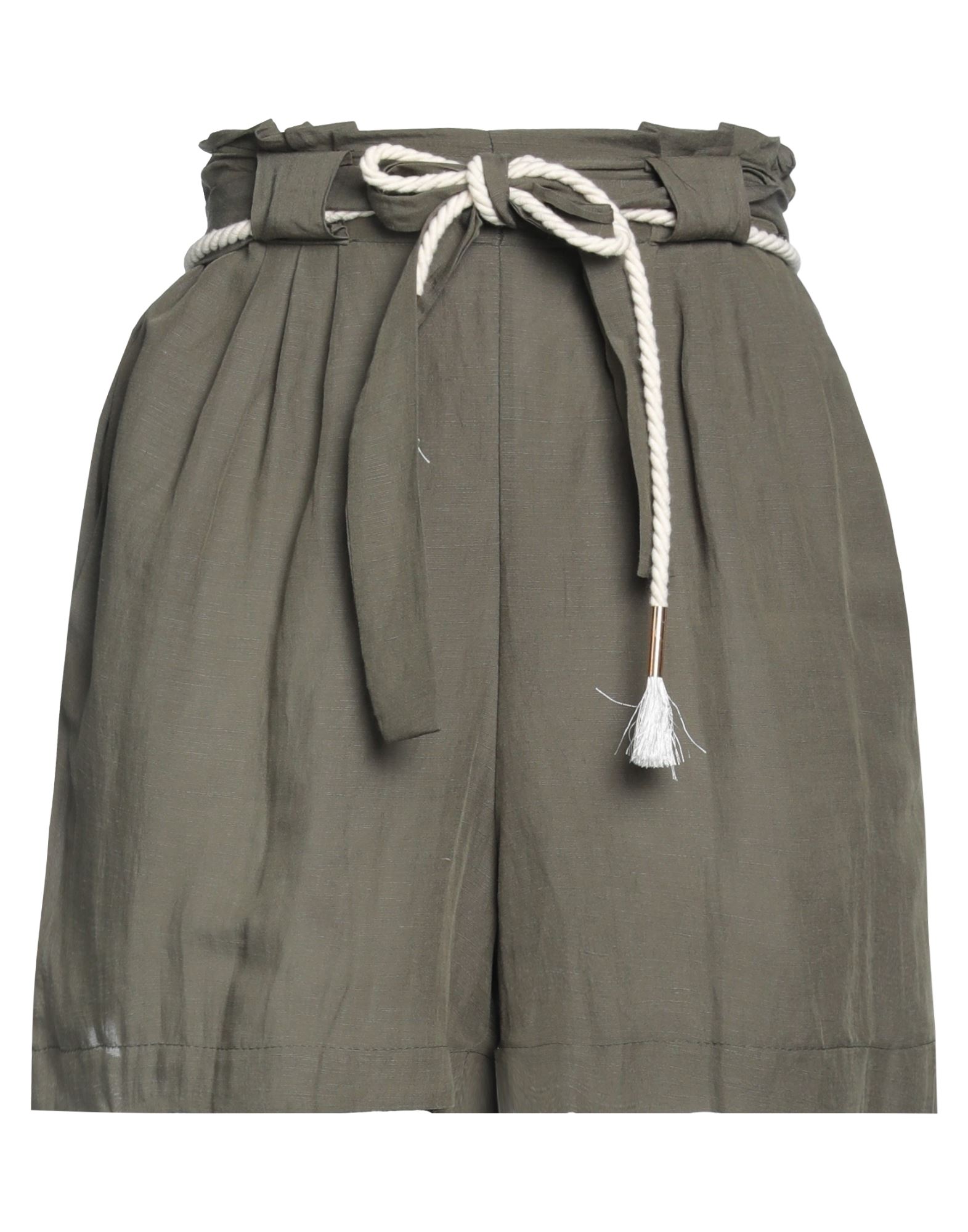 Mdm Mademoiselle Du Monde Woman Shorts & Bermuda Shorts Military Green Size 8 Viscose, Linen