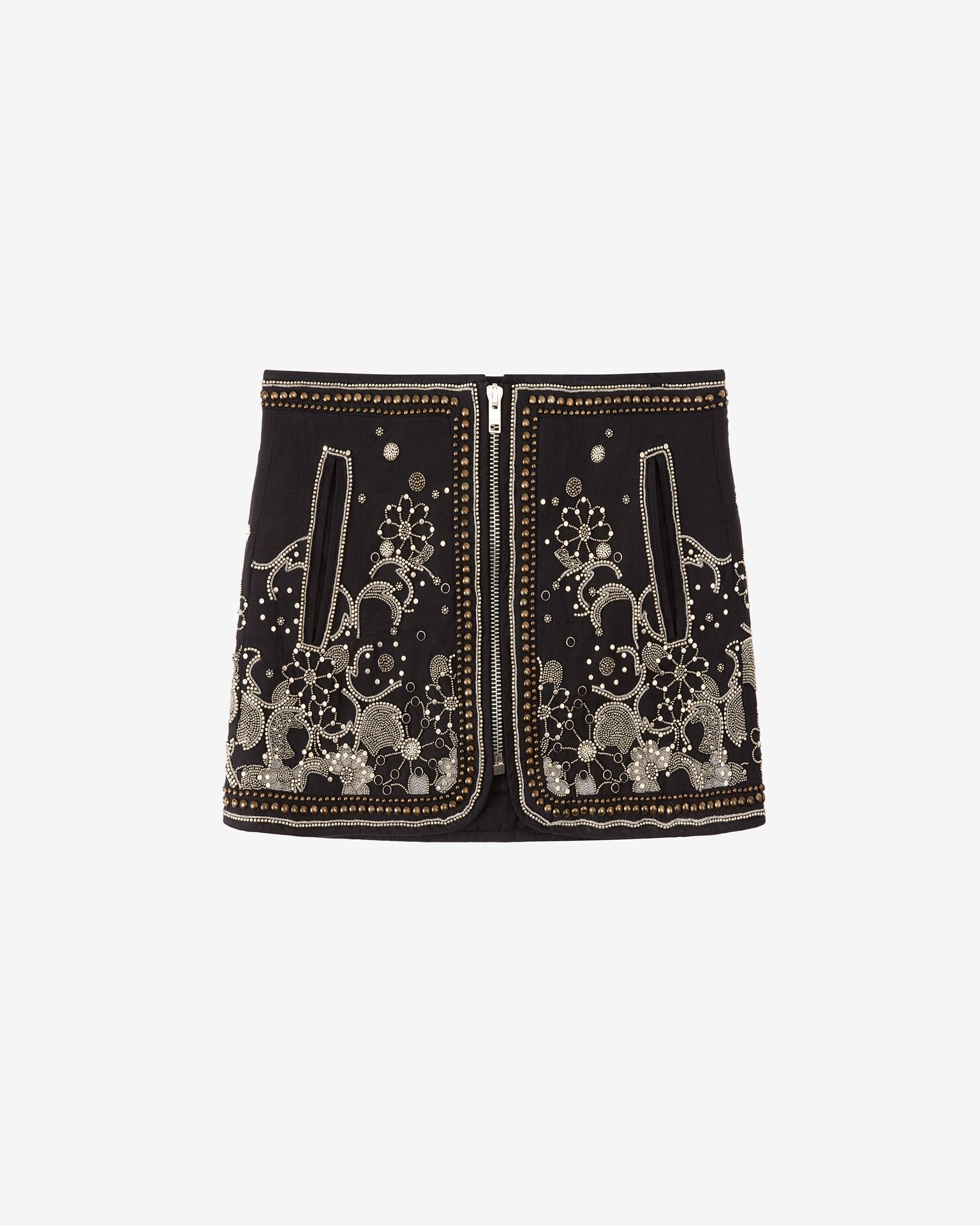 Isabel Marant Blanca Embroidered Embellished Cotton Mini Skirt In Black