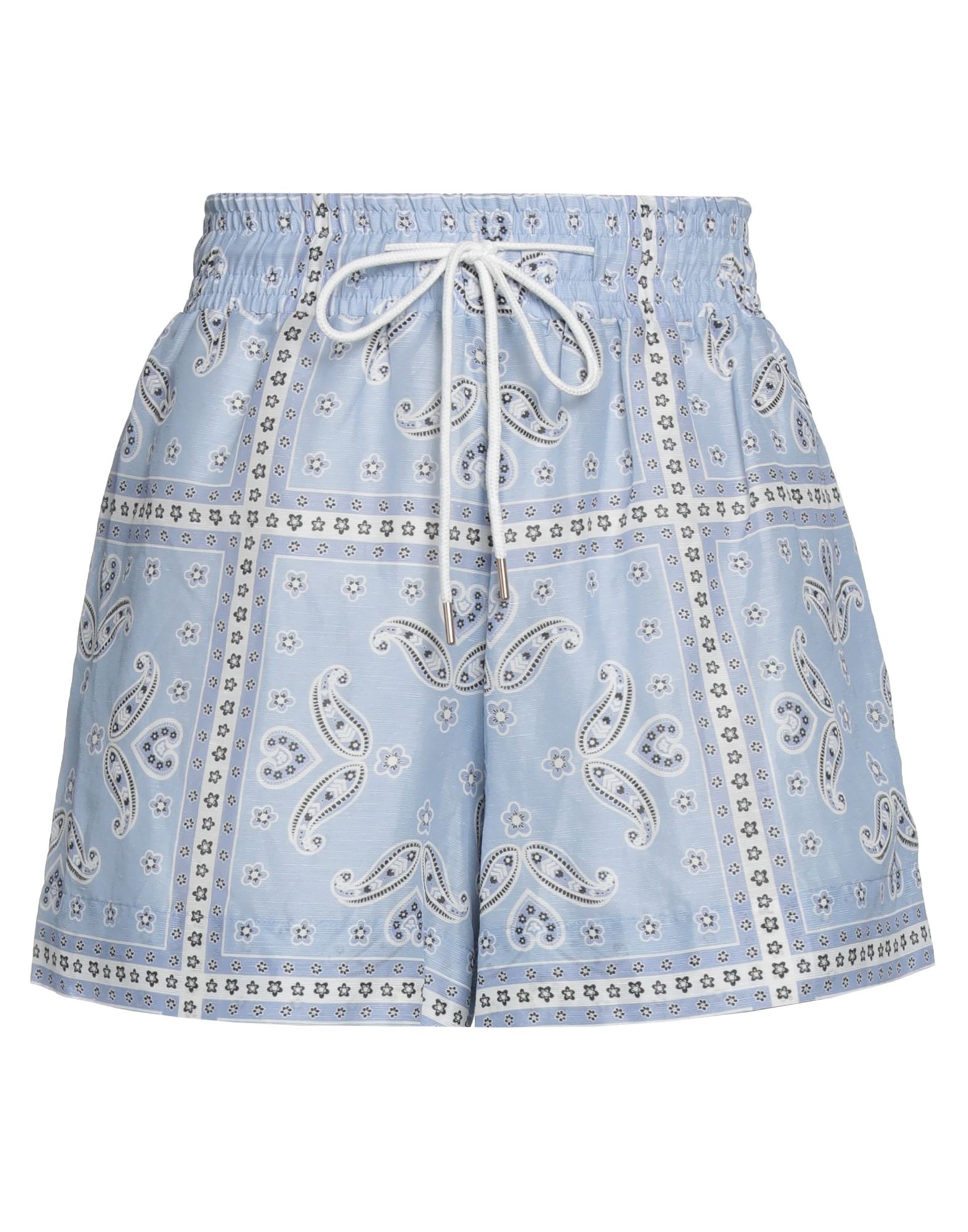 Sandro Judy Paisley-print Linen-blend Shorts In Light Blue
