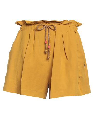 Même Road Woman Shorts & Bermuda Shorts Mustard Size 10 Viscose, Linen In Yellow