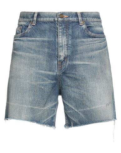 Saint Laurent Man Denim Shorts Blue Size 29 Cotton, Calfskin