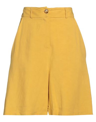 Eleonora Stasi Woman Shorts & Bermuda Shorts Mustard Size 4 Viscose, Linen In Yellow