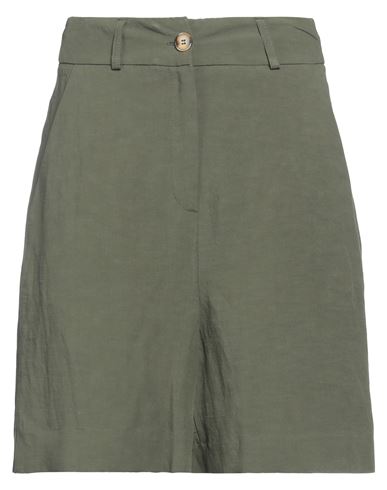 Eleonora Stasi Woman Shorts & Bermuda Shorts Military Green Size 4 Viscose, Linen