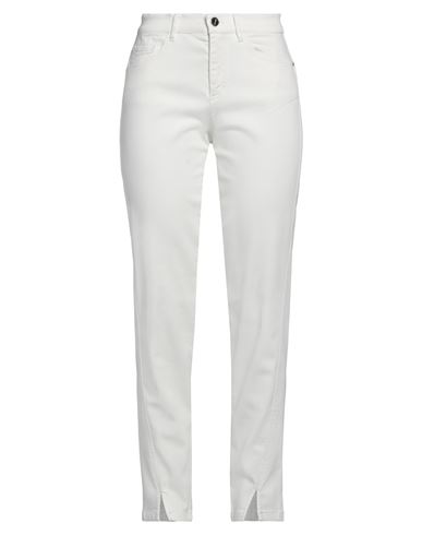 Shop Diana Gallesi Woman Jeans Ivory Size 10 Cotton, Elastomultiester, Elastane In White
