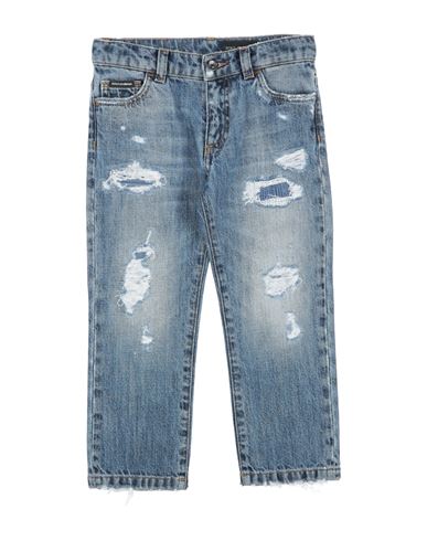 Dolce & Gabbana Babies'  Toddler Boy Jeans Blue Size 7 Cotton, Polyester, Bovine Leather