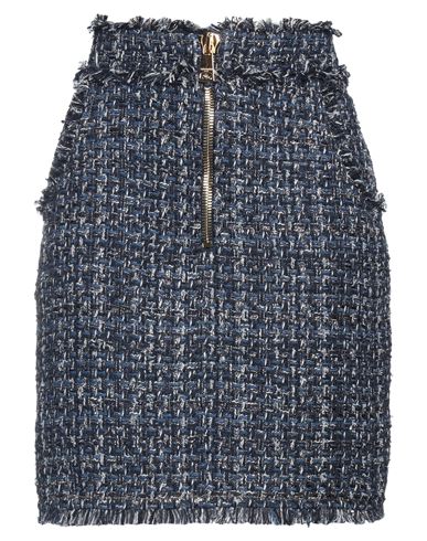 Balmain Woman Mini Skirt Navy Blue Size 6 Cotton, Synthetic Fibers, Acetate, Viscose, Linen