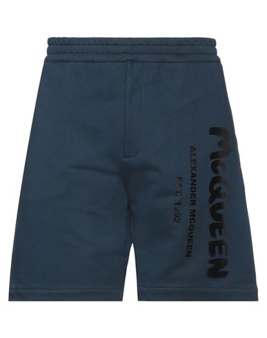 Alexander Mcqueen Man Shorts & Bermuda Shorts Midnight Blue Size M Cotton