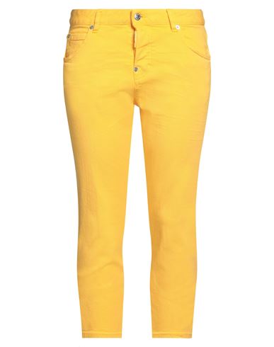 Dsquared2 Woman Cropped Pants Yellow Size 2 Cotton, Elastane