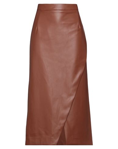Jijil Woman Midi Skirt Brown Size 8 Polyester, Polyurethane Coated