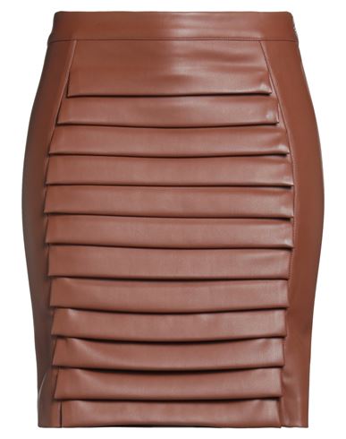 Jijil Woman Mini Skirt Brown Size 10 Polyester, Polyurethane Coated In Animal Print