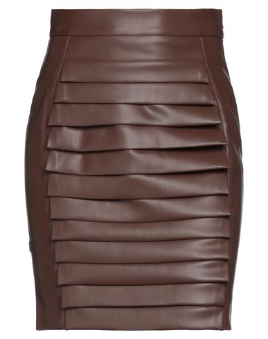 Jijil Woman Mini Skirt Dark Brown Size 2 Polyester, Polyurethane Coated
