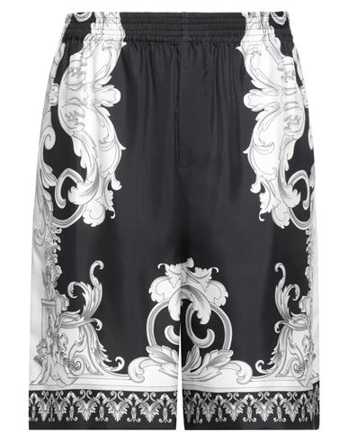 Versace Silver Baroque Print Silk Twill Shorts In Black