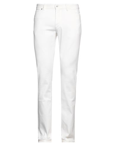 Brioni Man Jeans Cream Size 34 Cotton, Elastane, Calfskin In White