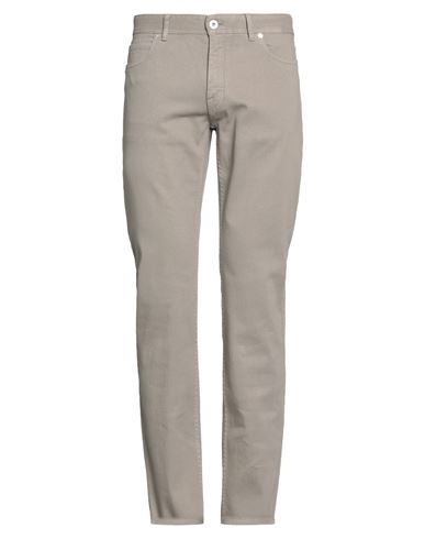 Brioni Man Jeans Dove Grey Size 35 Cotton, Elastane, Calfskin