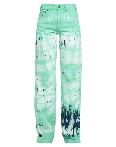 Darkpark Flamed Tie Dye Cotton Wide Jeans In Green