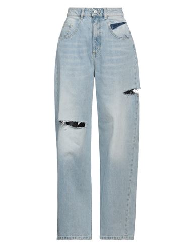 Icon Denim Poppy Light Blue Wide Jeans With Cut-out In Cotton Denim Woman In Blue