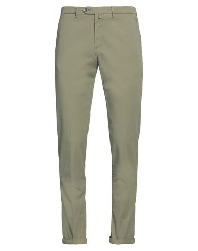 B Settecento Man Pants Military Green Size 34 Cotton, Linen, Elastane In Sage Green