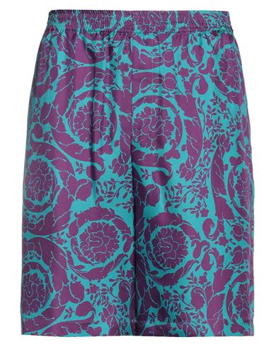 Shop Versace Man Shorts & Bermuda Shorts Turquoise Size 40 Silk In Blue