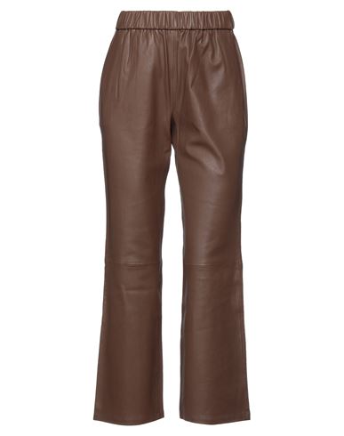 Enes Woman Pants Dark Brown Size 10 Lambskin, Elastane