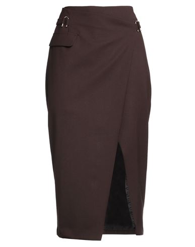 Patrizia Pepe Woman Midi Skirt Dark Brown Size 2 Polyester, Virgin Wool, Elastane