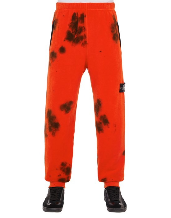  STONE ISLAND 660E4 HAND COLORING AND GARMENT DYEING ON COTTON FLEECE Fleece Trousers Man Lobster Red