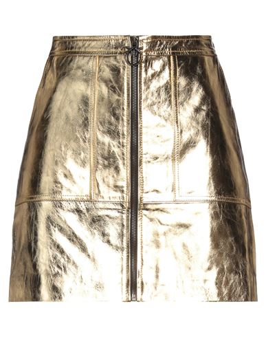 Shop Pinko Woman Mini Skirt Gold Size 4 Sheepskin, Acrylic, Polyurethane