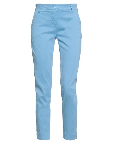 White Wise Woman Pants Azure Size 10 Cotton, Elastic Fibres In Blue