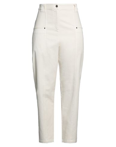 8pm Woman Denim Pants Off White Size M Cotton, Elastane