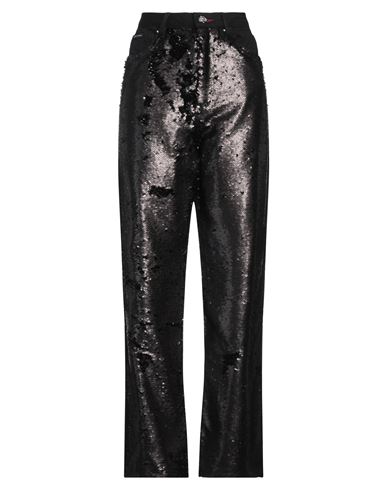 Philipp Plein Woman Jeans Black Size 28 Cotton, Polyester, Calfskin