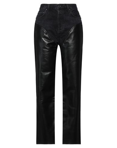 AGOLDE AGOLDE WOMAN DENIM PANTS BLACK SIZE 29 ORGANIC COTTON, RECYCLED LEATHER, POLYURETHANE, VISCOSE, POLY