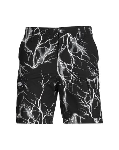 Phobia Archive Black Cargo Shorts With Grey All Over Lightning Man Shorts & Bermuda Shorts Black Siz