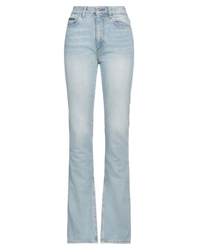 Philipp Plein Woman Jeans Blue Size 30 Cotton, Calfskin