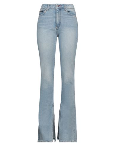 Philipp Plein Woman Jeans Blue Size 31 Cotton, Polyester, Calfskin