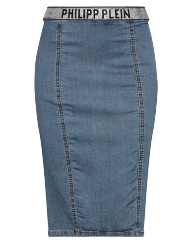 PHILIPP PLEIN PHILIPP PLEIN WOMAN DENIM SKIRT BLUE SIZE 25 COTTON, POLYESTER, ELASTANE, GLASS