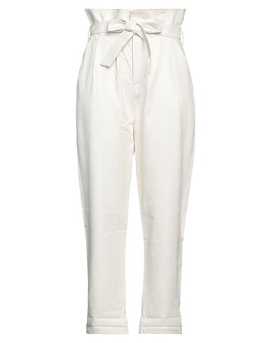 The M .. Woman Pants Ivory Size L Polyurethane, Ramie In White