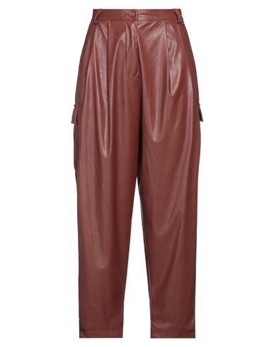Souvenir Woman Pants Cocoa Size M Polyurethane, Polyester In Brown