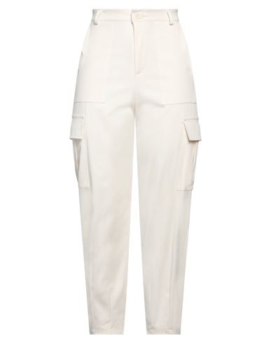 Haveone Woman Pants Ivory Size L Polyester, Cotton, Elastane In White