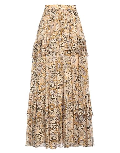 Etro Woman Maxi Skirt Beige Size 6 Silk, Metallic Fiber