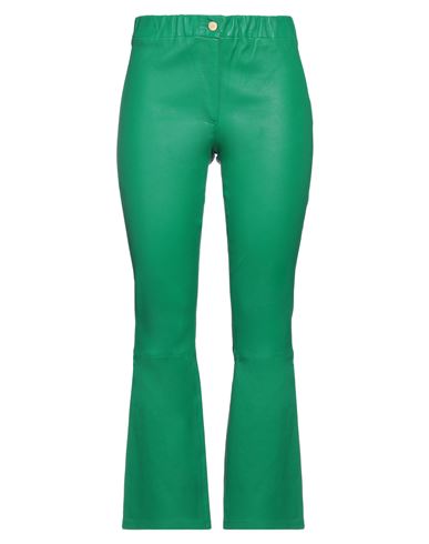 Arma Woman Pants Green Size 8 Lambskin, Cotton, Elastane