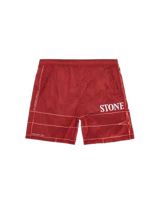 BEACH SHORTS B0413 NYLON METAL IN ECONYL® REGENERATED NYLON, ‘COURT’ PRINT STONE ISLAND JUNIOR - 0