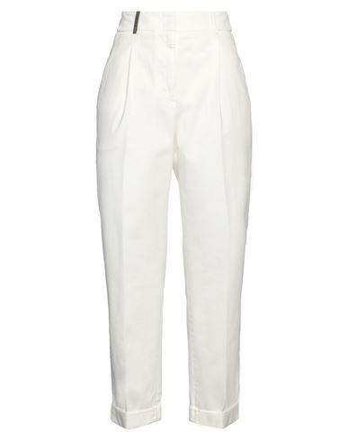 Peserico Woman Pants Ivory Size 12 Cotton, Elastane In White