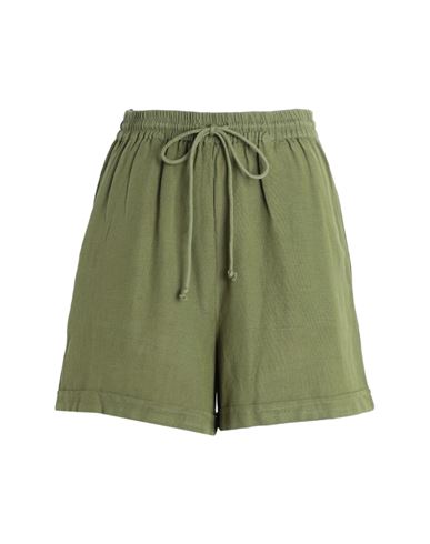 Vila Woman Shorts & Bermuda Shorts Military Green Size 10 Viscose, Cotton, Linen
