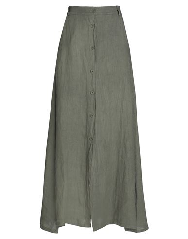 8 By Yoox Linen Button-front Midi Skirt Woman Long Skirt Military Green Size 12 Linen