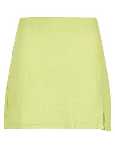 8 By Yoox Linen Front Slit Mini Skirt Woman Mini Skirt Acid Green Size 12 Linen
