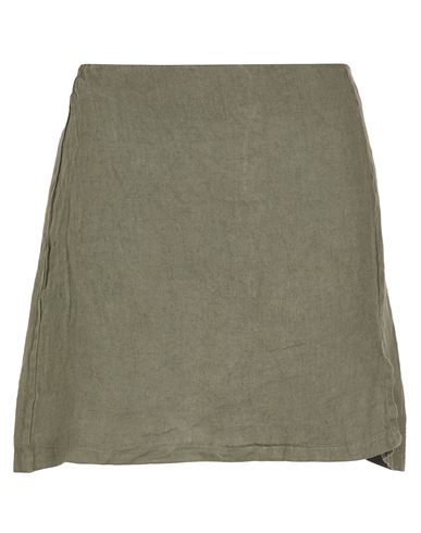 8 By Yoox Linen Front Slit Mini Skirt Woman Mini Skirt Military Green Size 12 Linen